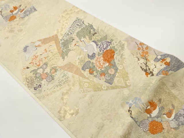JAPANESE FUKURO OBI / WOVEN PINE & CRANE